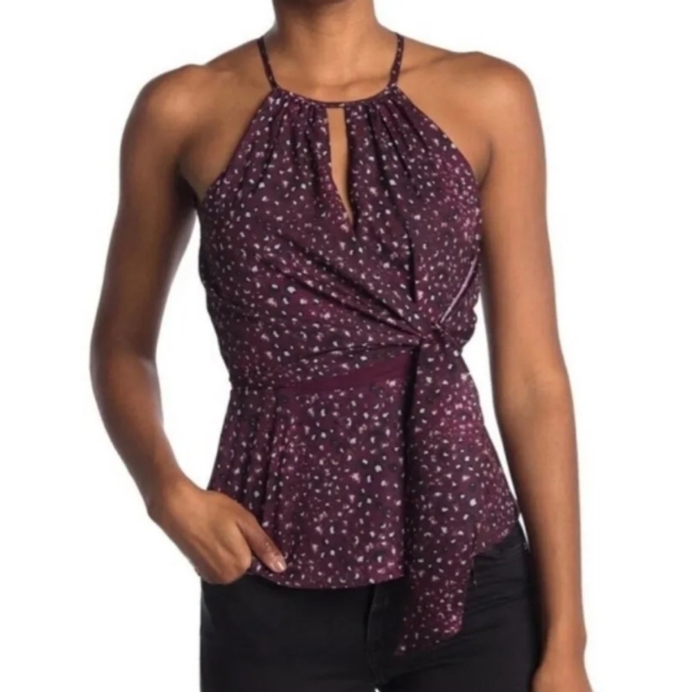 Parker Cordovan Jungle Purple Drape Front Keyhole Top Size Large